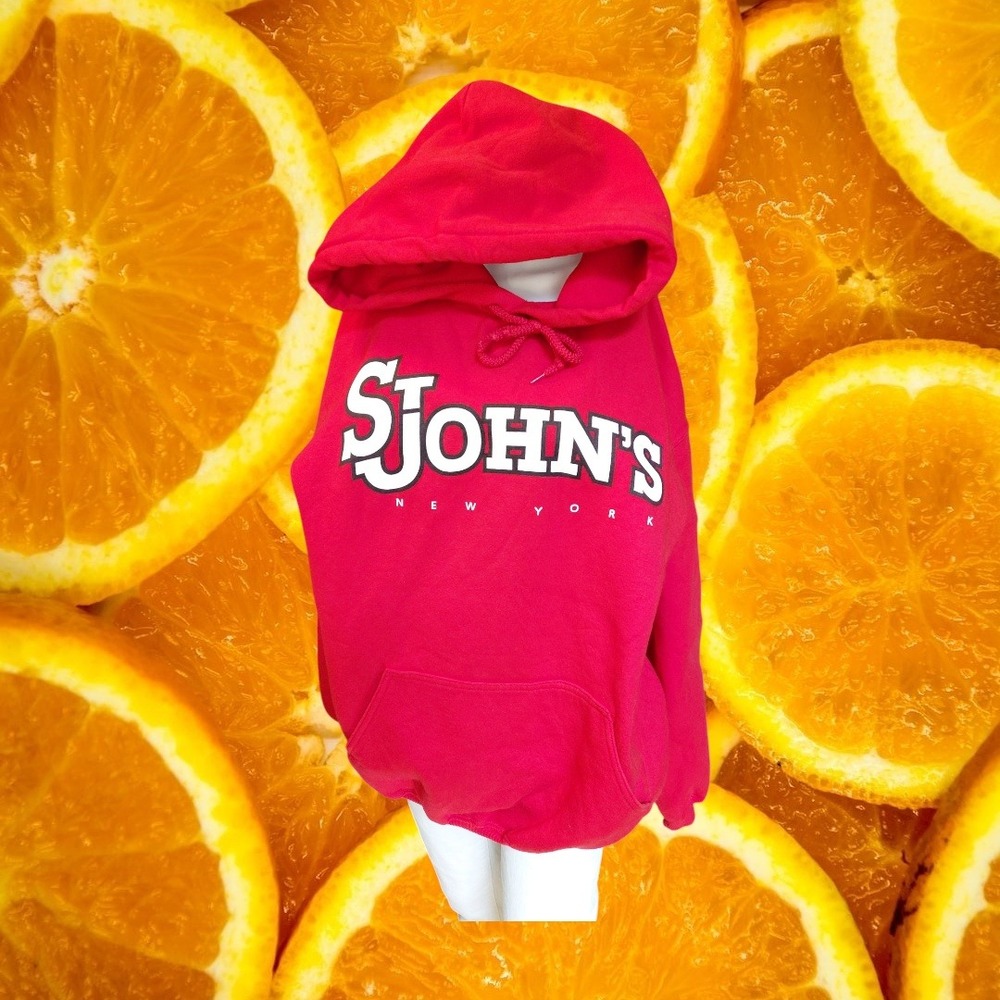 Gildan St Johns New York Hoodie Mens Large Red Collegiate Graphic Sweatshirt